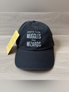 Books Turn Muggles Into Wizards Adjustable Strap Back Black Hat Cap NWT